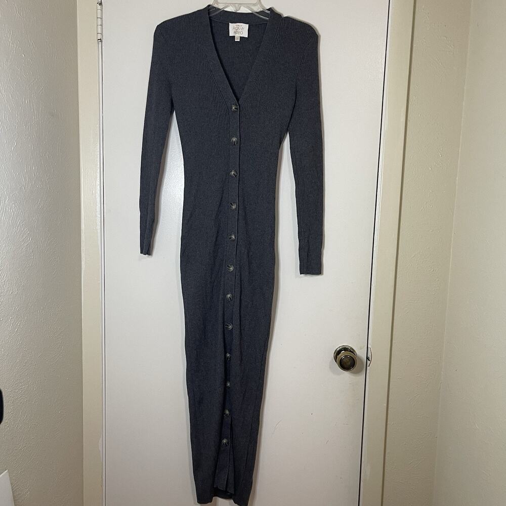 Torn by Ronny Kobo Vianne Ribbed Knit Maxi Sweater Dress Gray Button Front XS - Picture 2 of 7